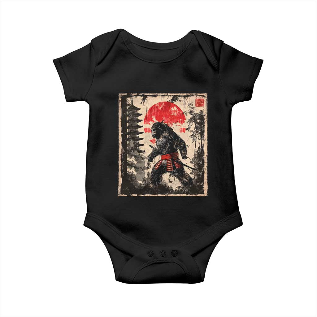Samurai Bigfoot Baby Onesie Japanese Vintage Sasquatch Graphic Ukiyo-e Art Funny TS10 Black Print Your Wear
