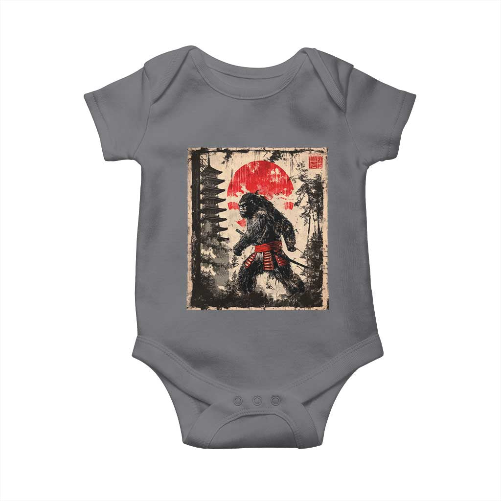 Samurai Bigfoot Baby Onesie Japanese Vintage Sasquatch Graphic Ukiyo-e Art Funny TS10 Charcoal Print Your Wear