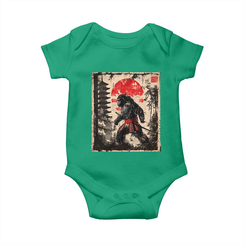 Samurai Bigfoot Baby Onesie Japanese Vintage Sasquatch Graphic Ukiyo-e Art Funny TS10 Irish Green Print Your Wear