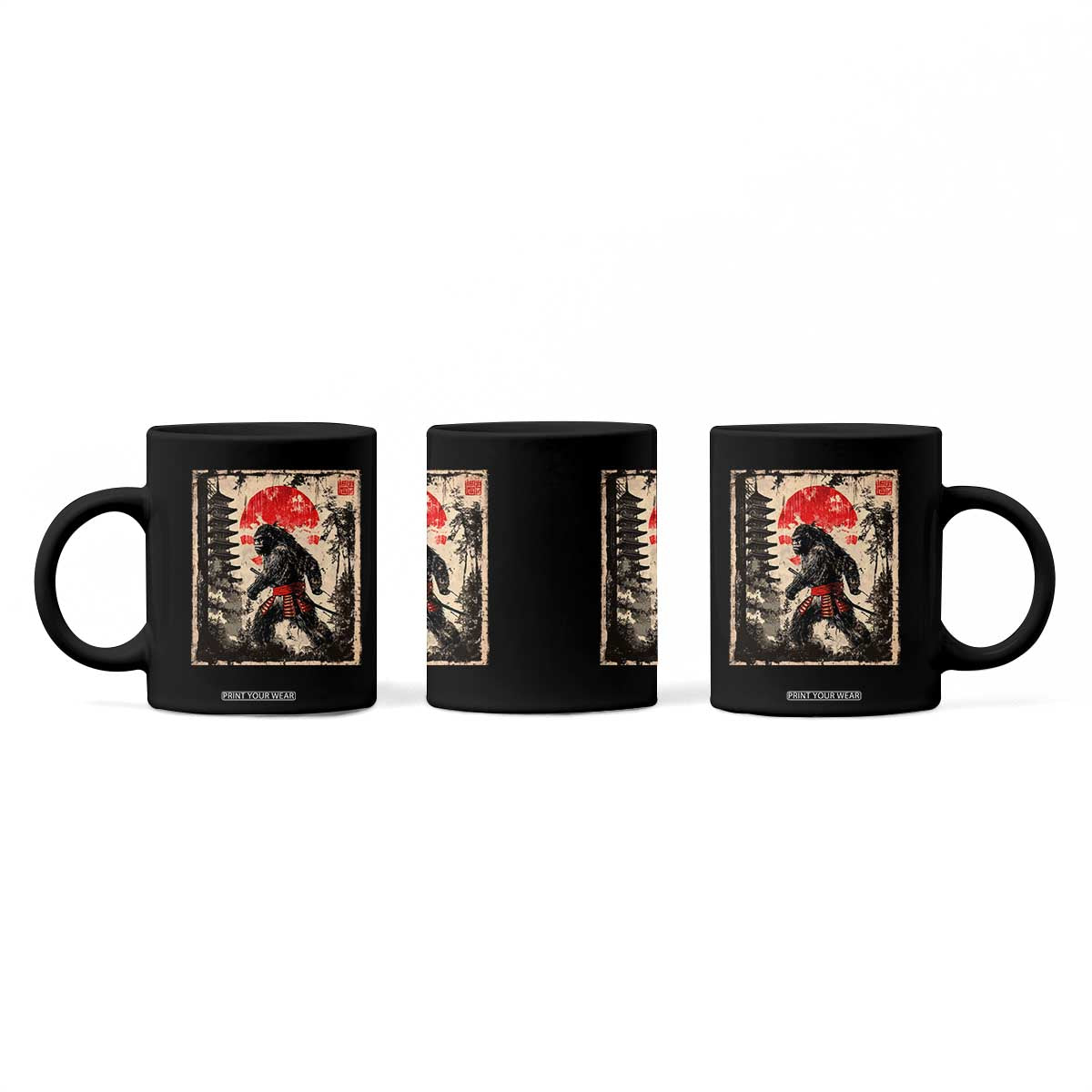 Samurai Bigfoot Coffee Mug Japanese Vintage Sasquatch Graphic Ukiyo-e Art Funny TS10 Print Your Wear
