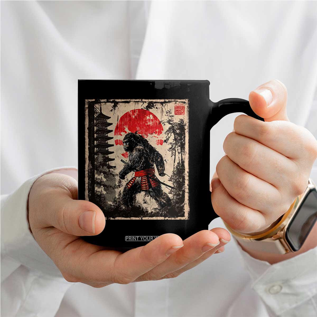 Samurai Bigfoot Coffee Mug Japanese Vintage Sasquatch Graphic Ukiyo-e Art Funny TS10 Print Your Wear
