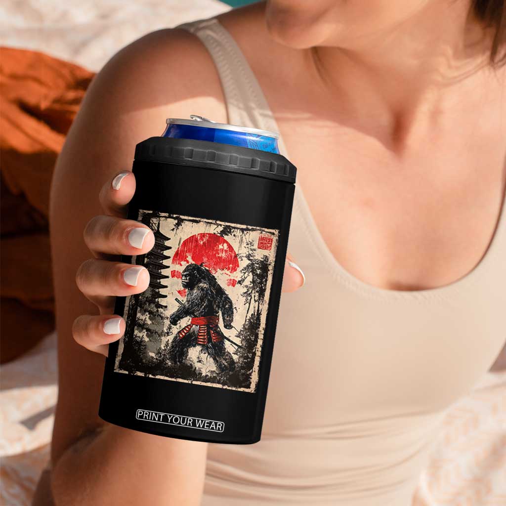 Samurai Bigfoot 4 in 1 Can Cooler Tumbler Japanese Vintage Sasquatch Graphic Ukiyo-e Art Funny TS10 Print Your Wear