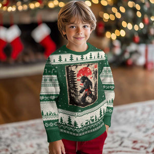 Samurai Bigfoot Ugly Christmas Sweater Japanese Vintage Sasquatch Graphic Ukiyo-e Art Funny TS10 Forest Green Beige Print Your Wear