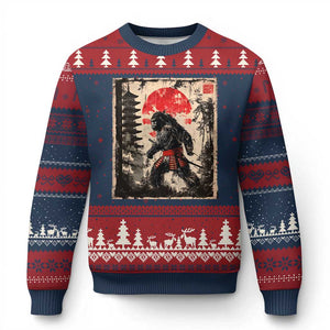 Samurai Bigfoot Ugly Christmas Sweater Japanese Vintage Sasquatch Graphic Ukiyo-e Art Funny TS10 Navy Red Print Your Wear
