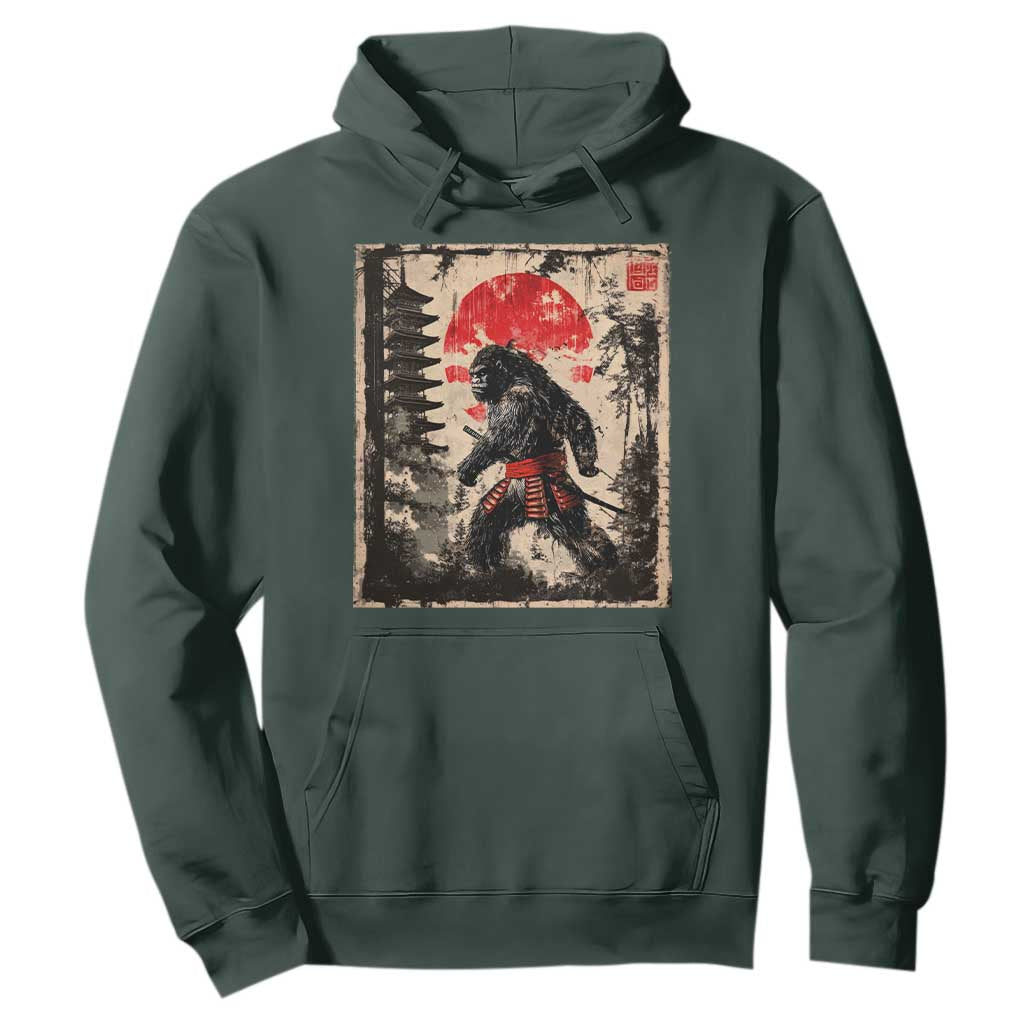Samurai Bigfoot Hoodie Japanese Vintage Sasquatch Graphic Ukiyo-e Art Funny TS10 Dark Forest Green Print Your Wear