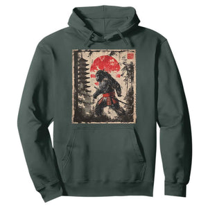 Samurai Bigfoot Hoodie Japanese Vintage Sasquatch Graphic Ukiyo-e Art Funny TS10 Dark Forest Green Print Your Wear