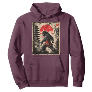 Samurai Bigfoot Hoodie Japanese Vintage Sasquatch Graphic Ukiyo-e Art Funny TS10 Maroon Print Your Wear