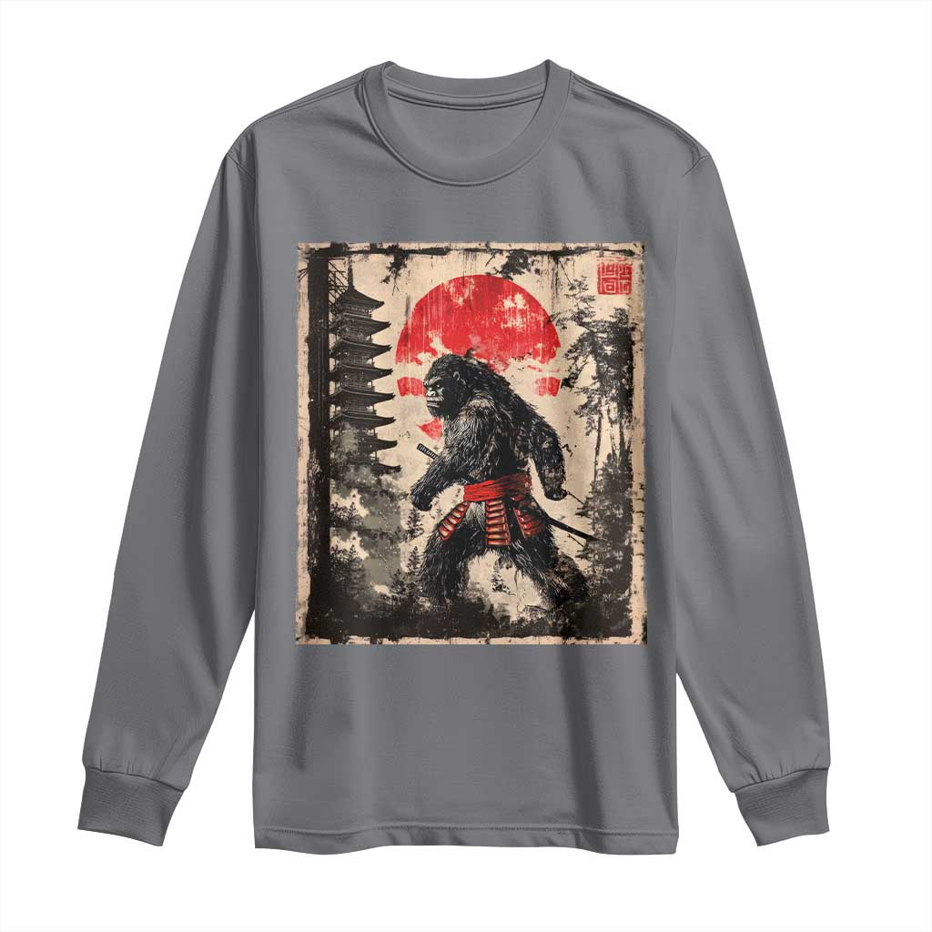 Samurai Bigfoot Long Sleeve Shirt Japanese Vintage Sasquatch Graphic Ukiyo-e Art Funny TS10 Charcoal Print Your Wear