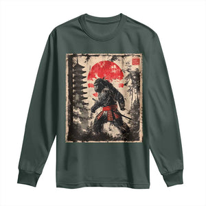 Samurai Bigfoot Long Sleeve Shirt Japanese Vintage Sasquatch Graphic Ukiyo-e Art Funny TS10 Dark Forest Green Print Your Wear