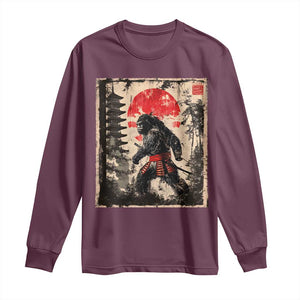 Samurai Bigfoot Long Sleeve Shirt Japanese Vintage Sasquatch Graphic Ukiyo-e Art Funny TS10 Maroon Print Your Wear