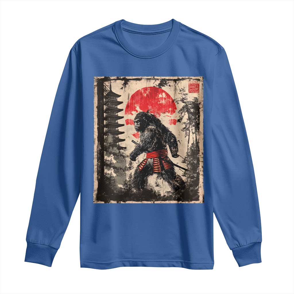 Samurai Bigfoot Long Sleeve Shirt Japanese Vintage Sasquatch Graphic Ukiyo-e Art Funny TS10 Royal Blue Print Your Wear