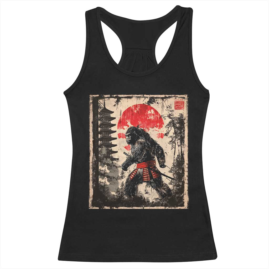 Samurai Bigfoot Racerback Tank Top Japanese Vintage Sasquatch Graphic Ukiyo-e Art Funny TS10 Black Print Your Wear