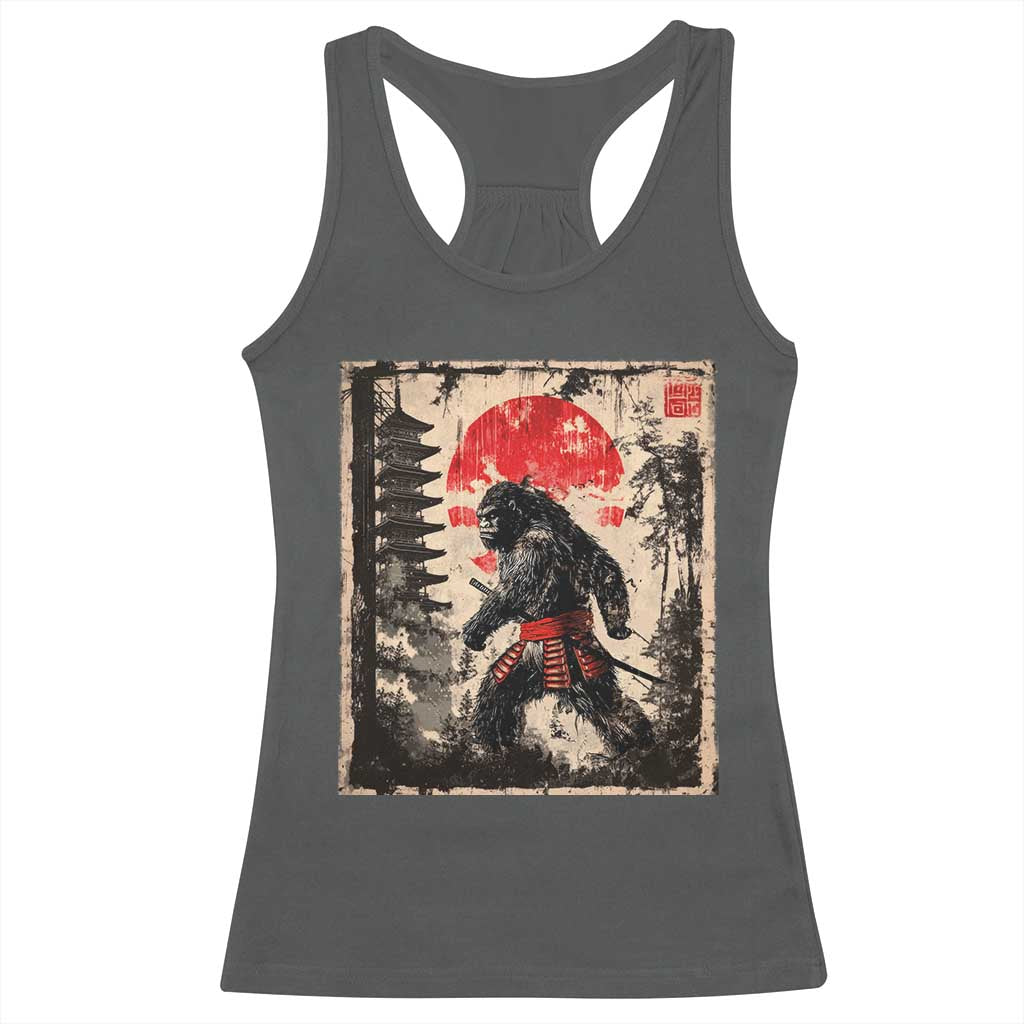 Samurai Bigfoot Racerback Tank Top Japanese Vintage Sasquatch Graphic Ukiyo-e Art Funny TS10 Dark Heather Print Your Wear