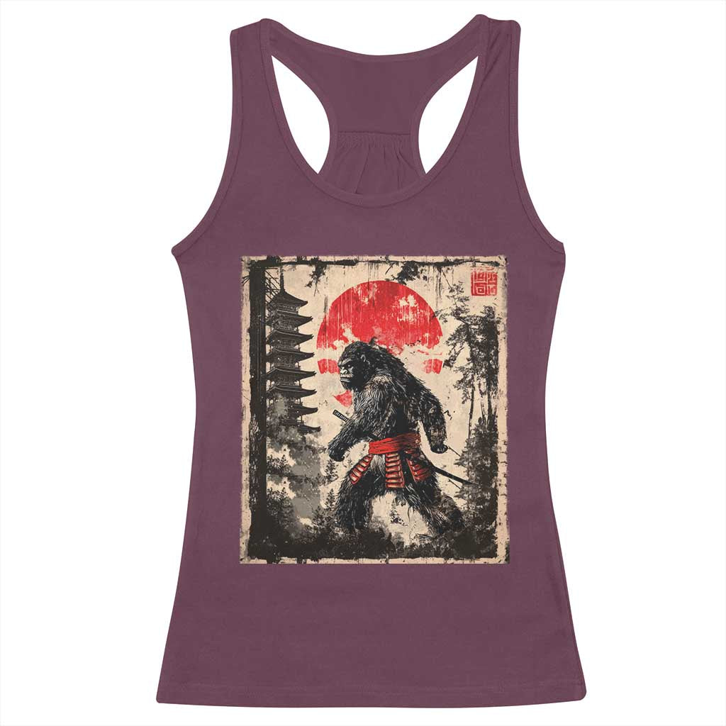 Samurai Bigfoot Racerback Tank Top Japanese Vintage Sasquatch Graphic Ukiyo-e Art Funny TS10 Maroon Print Your Wear
