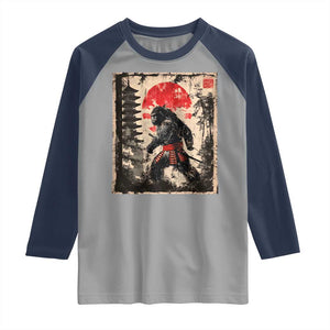 Samurai Bigfoot Raglan Shirt Japanese Vintage Sasquatch Graphic Ukiyo-e Art Funny TS10 Sport Gray Navy Print Your Wear