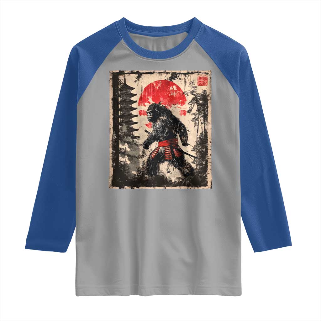 Samurai Bigfoot Raglan Shirt Japanese Vintage Sasquatch Graphic Ukiyo-e Art Funny TS10 Sport Gray Royal Print Your Wear