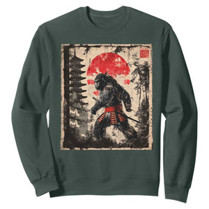 Samurai Bigfoot Sweatshirt Japanese Vintage Sasquatch Graphic Ukiyo-e Art Funny TS10 Dark Forest Green Print Your Wear