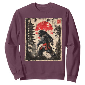 Samurai Bigfoot Sweatshirt Japanese Vintage Sasquatch Graphic Ukiyo-e Art Funny TS10 Maroon Print Your Wear