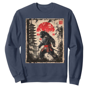 Samurai Bigfoot Sweatshirt Japanese Vintage Sasquatch Graphic Ukiyo-e Art Funny TS10 Navy Print Your Wear