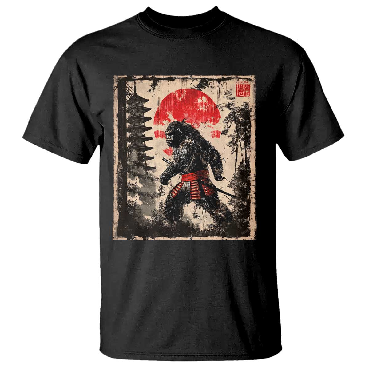 Samurai Bigfoot T Shirt Japanese Vintage Sasquatch Graphic Ukiyo-e Art Funny TS10 Black Print Your Wear