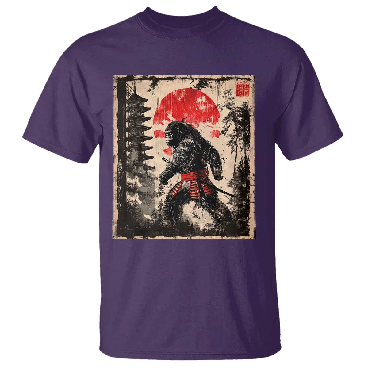 Samurai Bigfoot T Shirt Japanese Vintage Sasquatch Graphic Ukiyo-e Art Funny TS10 Purple Print Your Wear