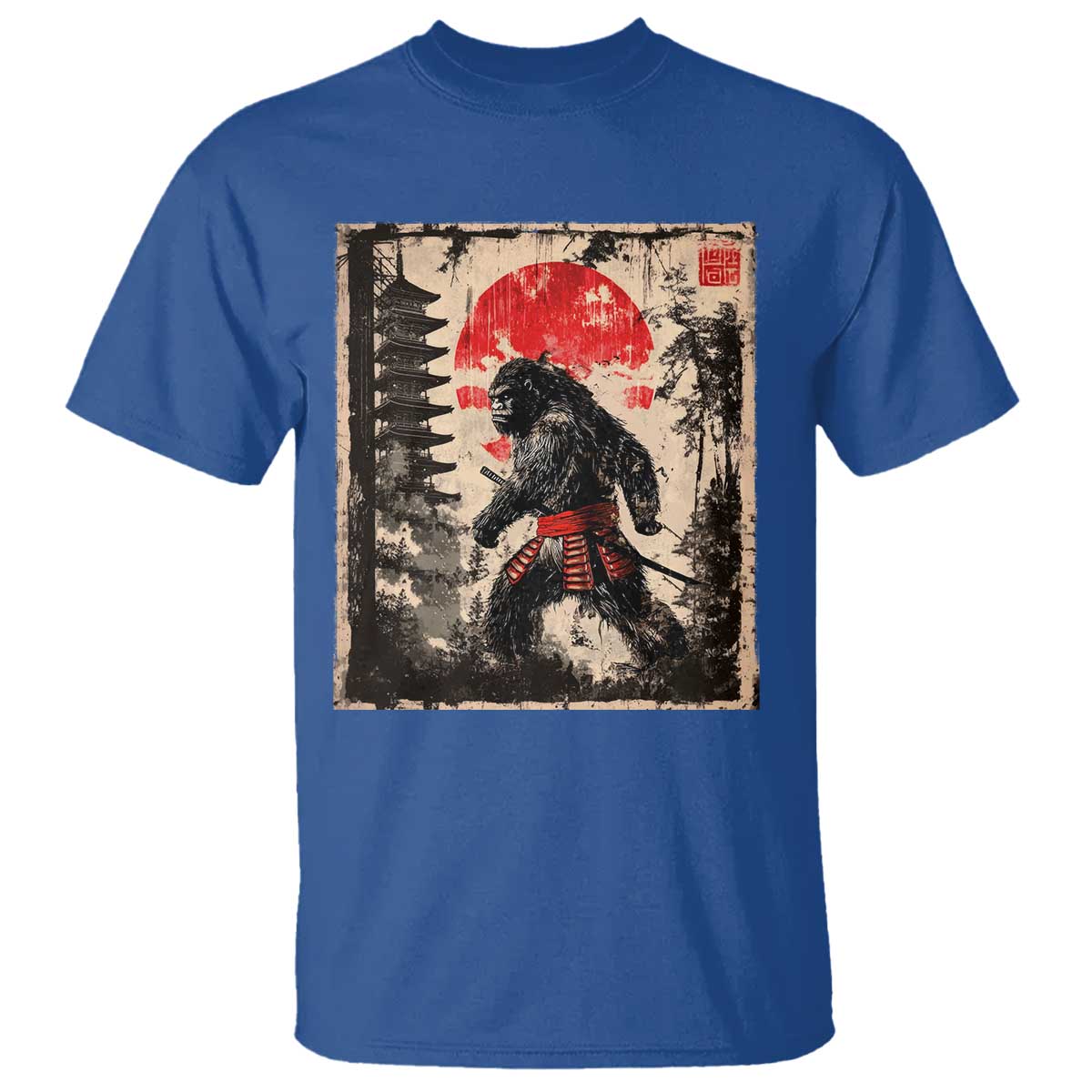 Samurai Bigfoot T Shirt Japanese Vintage Sasquatch Graphic Ukiyo-e Art Funny TS10 Royal Blue Print Your Wear