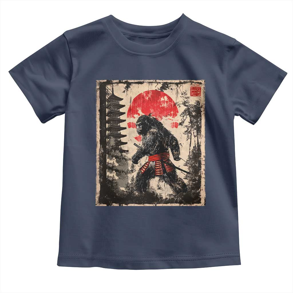 Samurai Bigfoot Toddler T Shirt Japanese Vintage Sasquatch Graphic Ukiyo-e Art Funny TS10 Navy Print Your Wear