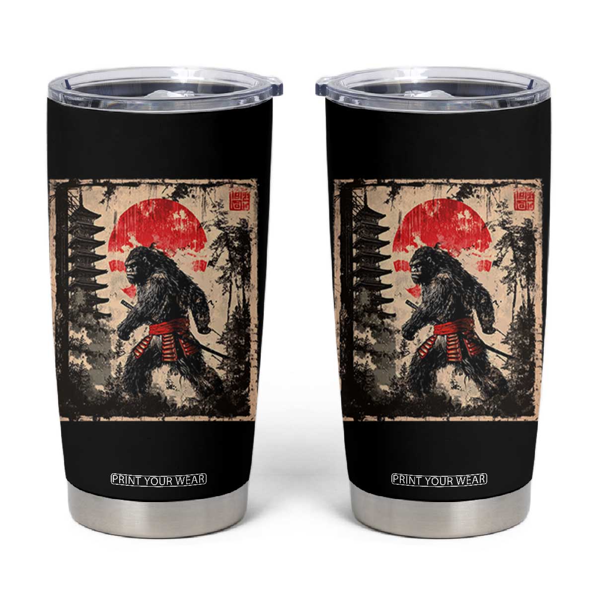 Samurai Bigfoot Tumbler Cup Japanese Vintage Sasquatch Graphic Ukiyo-e Art Funny TS10 Black Print Your Wear