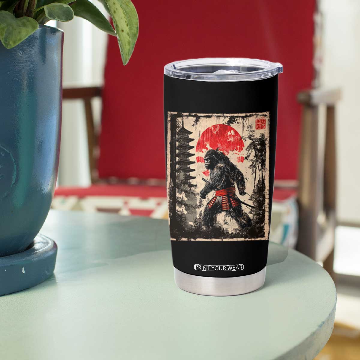 Samurai Bigfoot Tumbler Cup Japanese Vintage Sasquatch Graphic Ukiyo-e Art Funny TS10 Print Your Wear