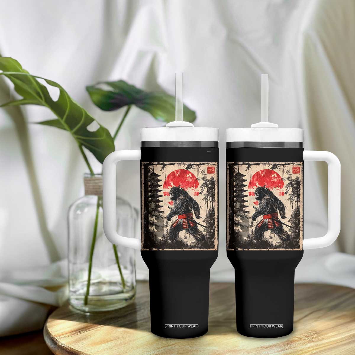 Samurai Bigfoot Tumbler With Handle Japanese Vintage Sasquatch Graphic Ukiyo-e Art Funny TS10 Print Your Wear