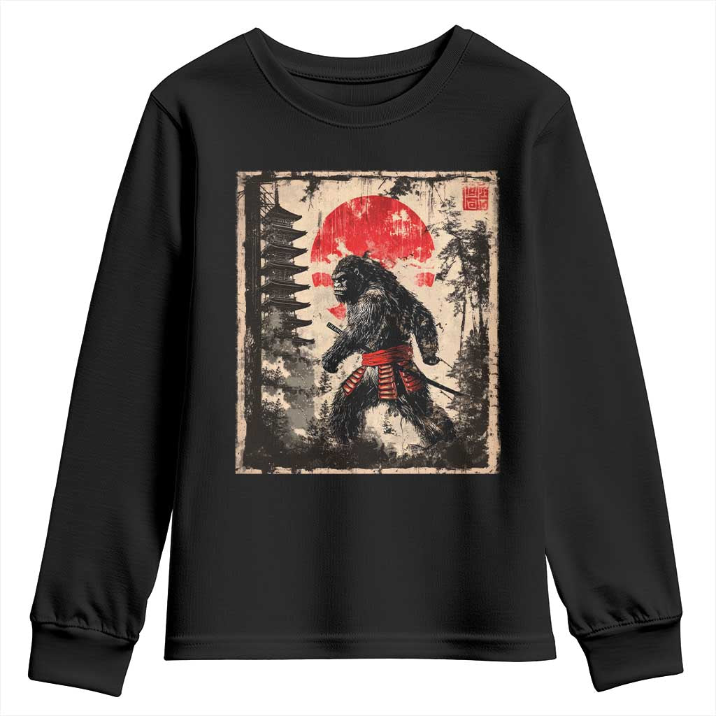 Samurai Bigfoot Youth Sweatshirt Japanese Vintage Sasquatch Graphic Ukiyo-e Art Funny TS10 Black Print Your Wear