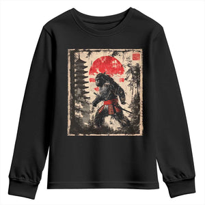 Samurai Bigfoot Youth Sweatshirt Japanese Vintage Sasquatch Graphic Ukiyo-e Art Funny TS10 Black Print Your Wear
