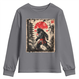 Samurai Bigfoot Youth Sweatshirt Japanese Vintage Sasquatch Graphic Ukiyo-e Art Funny TS10 Charcoal Print Your Wear