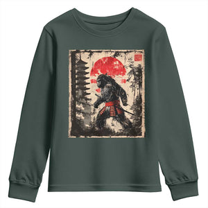 Samurai Bigfoot Youth Sweatshirt Japanese Vintage Sasquatch Graphic Ukiyo-e Art Funny TS10 Dark Forest Green Print Your Wear