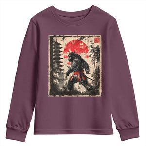 Samurai Bigfoot Youth Sweatshirt Japanese Vintage Sasquatch Graphic Ukiyo-e Art Funny TS10 Maroon Print Your Wear