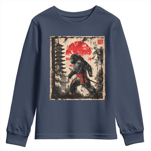 Samurai Bigfoot Youth Sweatshirt Japanese Vintage Sasquatch Graphic Ukiyo-e Art Funny TS10 Navy Print Your Wear