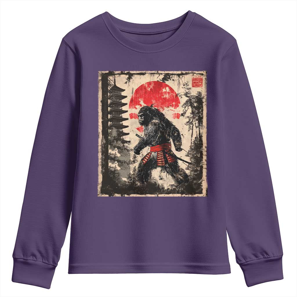 Samurai Bigfoot Youth Sweatshirt Japanese Vintage Sasquatch Graphic Ukiyo-e Art Funny TS10 Purple Print Your Wear