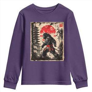 Samurai Bigfoot Youth Sweatshirt Japanese Vintage Sasquatch Graphic Ukiyo-e Art Funny TS10 Purple Print Your Wear