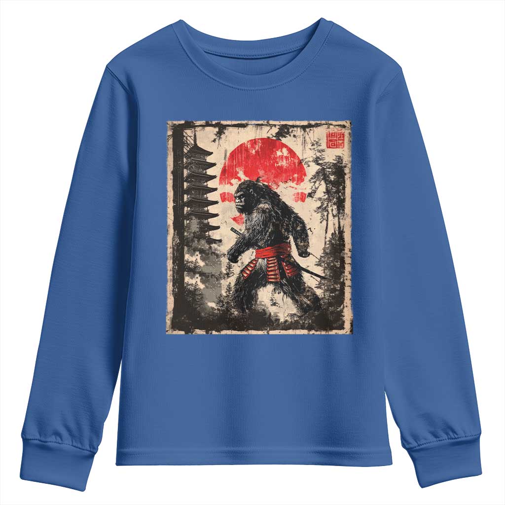 Samurai Bigfoot Youth Sweatshirt Japanese Vintage Sasquatch Graphic Ukiyo-e Art Funny TS10 Royal Blue Print Your Wear