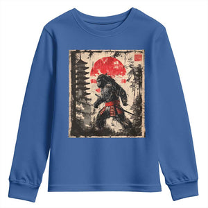 Samurai Bigfoot Youth Sweatshirt Japanese Vintage Sasquatch Graphic Ukiyo-e Art Funny TS10 Royal Blue Print Your Wear