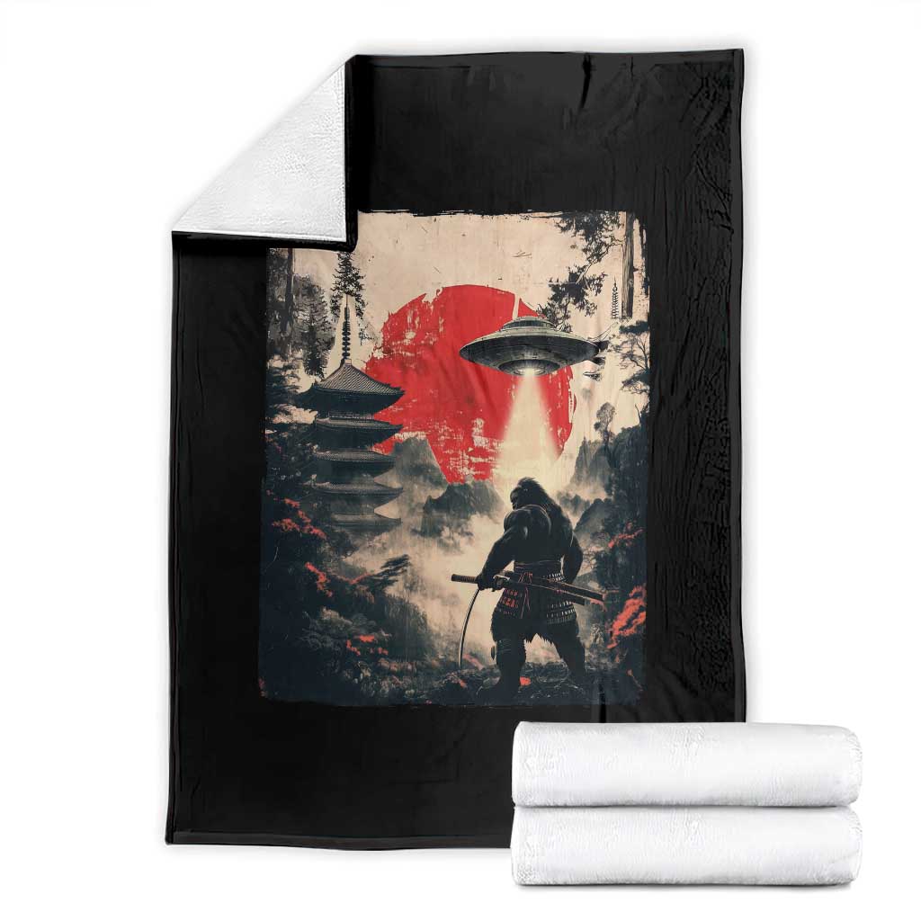 Samurai Bigfoot Throw Blanket Funny Japanese Retro Vintage Sasquatch Graphic Ukiyo-e Art TS10 Black Print Your Wear