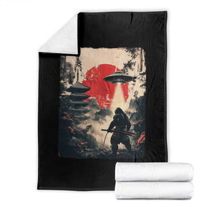 Samurai Bigfoot Throw Blanket Funny Japanese Retro Vintage Sasquatch Graphic Ukiyo-e Art TS10 Black Print Your Wear
