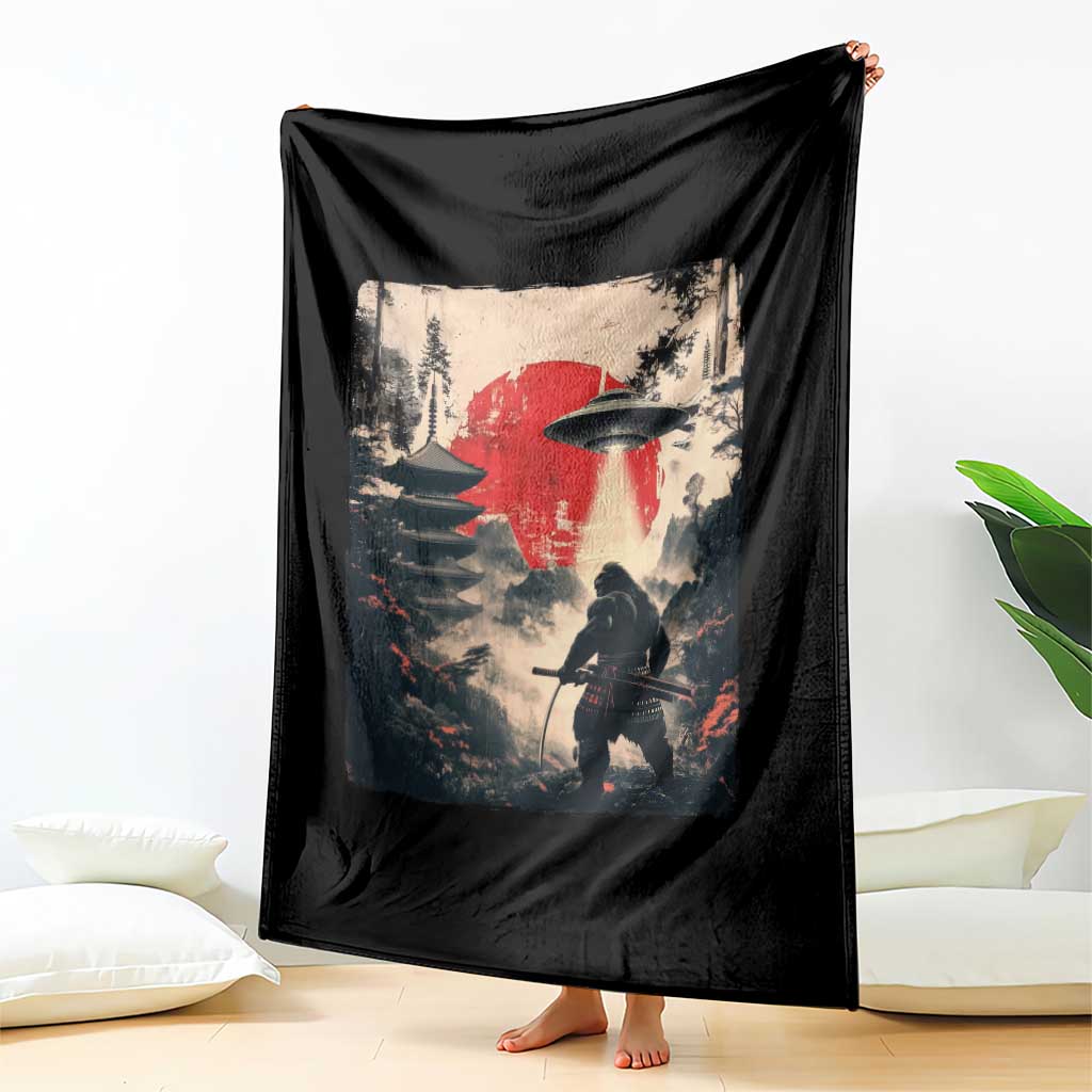 Samurai Bigfoot Throw Blanket Funny Japanese Retro Vintage Sasquatch Graphic Ukiyo-e Art TS10 Print Your Wear