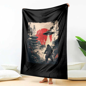 Samurai Bigfoot Throw Blanket Funny Japanese Retro Vintage Sasquatch Graphic Ukiyo-e Art TS10 Print Your Wear