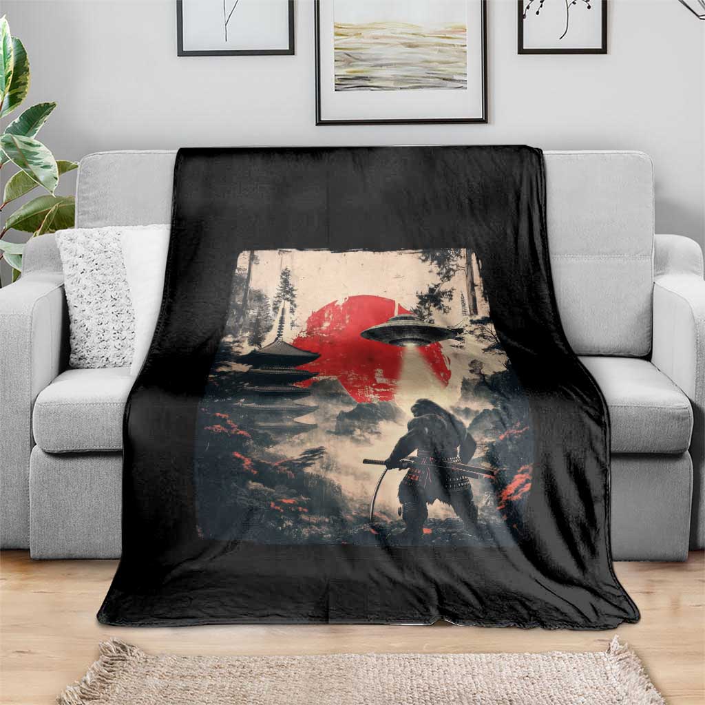 Samurai Bigfoot Throw Blanket Funny Japanese Retro Vintage Sasquatch Graphic Ukiyo-e Art TS10 Print Your Wear