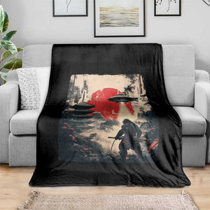 Samurai Bigfoot Throw Blanket Funny Japanese Retro Vintage Sasquatch Graphic Ukiyo-e Art TS10 Print Your Wear