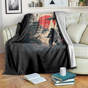 Samurai Bigfoot Throw Blanket Funny Japanese Retro Vintage Sasquatch Graphic Ukiyo-e Art TS10 Print Your Wear