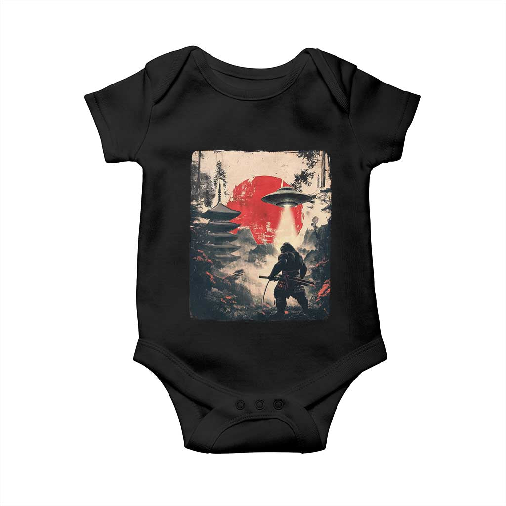 Samurai Bigfoot Baby Onesie Funny Japanese Retro Vintage Sasquatch Graphic Ukiyo-e Art TS10 Black Print Your Wear
