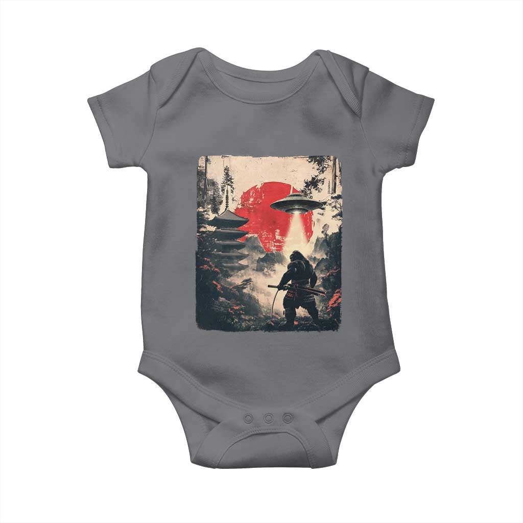 Samurai Bigfoot Baby Onesie Funny Japanese Retro Vintage Sasquatch Graphic Ukiyo-e Art TS10 Charcoal Print Your Wear
