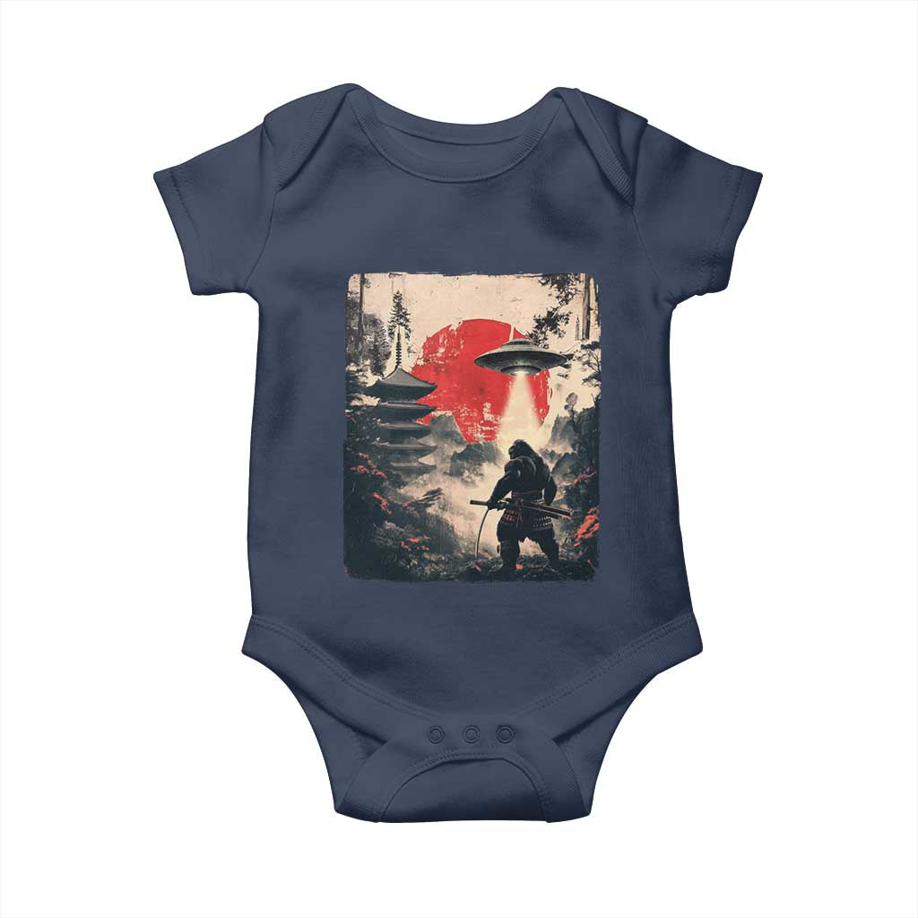 Samurai Bigfoot Baby Onesie Funny Japanese Retro Vintage Sasquatch Graphic Ukiyo-e Art TS10 Navy Print Your Wear